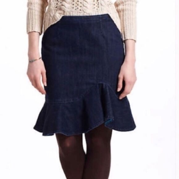 Anthropologie Leifsdottir Blue Jean Ruffle Bottom Skirt (0) - Picture 1 of 6